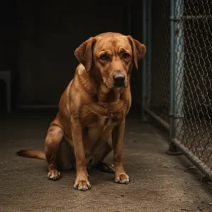 Trauriger Hund im Zwinger