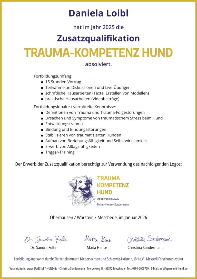 Zertifikat Trauma-Kompetenz Hund, Daniela Loibl