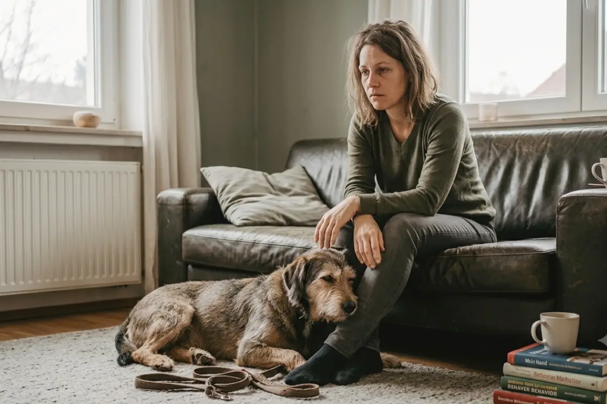 Erschöpfte Frau mit Hund