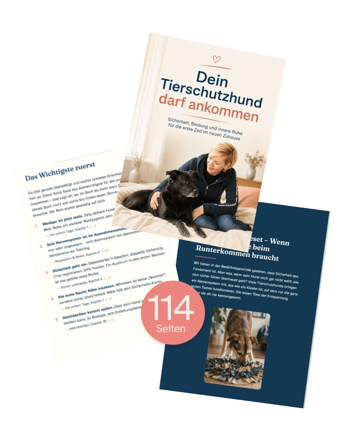 E-Book „Dein Tierschutzhund darf ankommen“ – Cover mit Innenseiten, 114 Seiten