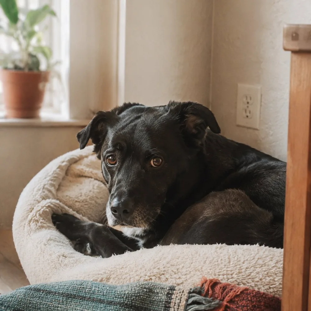 Hund entspannt im Körbchen